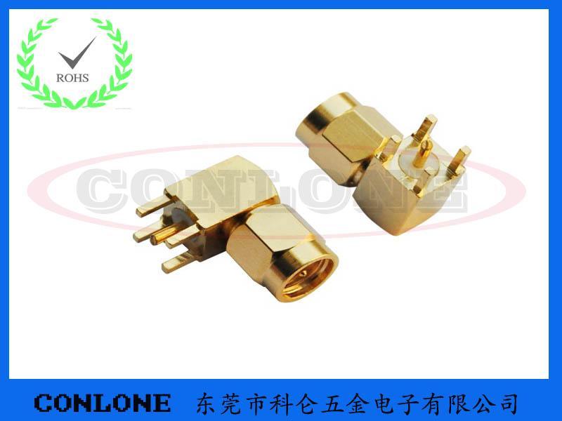 SMA-JWE弯头卧式天线接头 90度四脚焊板式SMA连接器