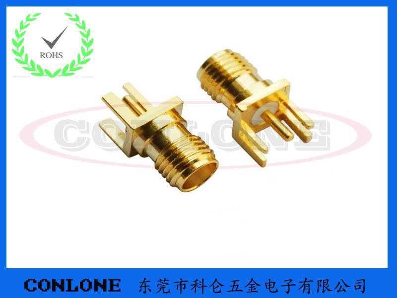 SMA-KE贴片式连接器 180度四脚偏腿卡板式SMA连接器
