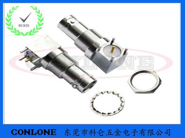 BNC-KWE卧式加长接头,90度BNC弯头板端同轴连接器